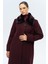 Yakası Çıkabilir Kürklü Punto Detaylı Büyük Beden Manto A.mürdüm 3143 3
