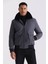 Gri Regular Fit Yaka Kürklü Kışlık Şişme Mont 5