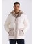 Ekru Comfort Fit Kapüşonlu Cepli Şişme Mont 5