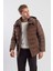 Kahve Comfort Fit Kapüşonlu Şişme Mont 6