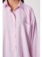 Çizgili Oversize Dokuma Gömlek LDZ0050 Pembe 3