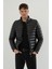 Erkek Siyah Slim Fit Içi Kalın Kürklü Su Itici Şişme Deri Ceket & Mont 2