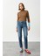 Yüksek Bel Dar Paça Mom Fit Indigo Kadın Denim Pantolon DT10104 Orta Indigo 6