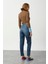 Yüksek Bel Dar Paça Mom Fit Indigo Kadın Denim Pantolon DT10104 Orta Indigo 7