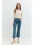 MINA Crop Bootcut Fit Çiçek Desenli Orta İndigo Kadın Jean Pantolon 2