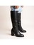 Siyah Deri Diz Altı Içten Lastikli Kadın Klasik Çizme 1