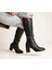 Siyah Deri Diz Altı Içten Lastikli Kadın Klasik Çizme 3