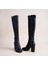 Siyah Deri Diz Altı Içten Lastikli Kadın Klasik Çizme 4