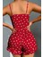 Arias Closet Pamuklu Kırmızı Üstüne Beyaz Kalp Desen Fitilli Askılı Şortlu Pijama Takımı 3