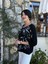 LS7514 Italyan Yaprak Desen Triko Bluz Siyah 1