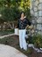 LS7514 Italyan Yaprak Desen Triko Bluz Siyah 4