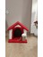 Kedi Ev Kulak Figürlü Oyun Evi Tırmalama Pufu Kırmızı 39 cm 2