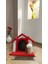 Kedi Ev Kulak Figürlü Oyun Evi Tırmalama Pufu Kırmızı 39 cm 4