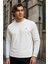 Erkek Desenli Kışlık Salaş Rahat Beyaz Sweatshirt 4