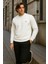 Erkek Desenli Kışlık Salaş Rahat Beyaz Sweatshirt 6