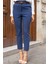 Kadın Yüksek Bel Yan Cepli Bilek Boy Kemerli Hafif Likralı Kumaş Pantolon(Kemer Dahil)-Lacivert 6