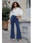 Kadın Yüksek Bel Cepli Ispanyol Paça Önü Dikişli Hafif Likralı Kumaş Pantolon(Ceket Kodu Jument 30080)-LACIVERT 6