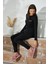 Kadın Siyah Renk Uzun Kollu Bisiklet Yaka Göz Desenli Pijama Takımı C8T1N251 4