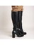 Siyah Deri Lastik Detaylı Tokalı Kadın Kalın Topuklu Çizme 3