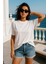Kadın Beyaz %100 Pamuk Oversize Basic Tişört – Rahat Kalıp Relaxed Bisiklet Yaka T-Shirt 3