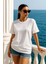 Kadın Beyaz %100 Pamuk Oversize Basic Tişört – Rahat Kalıp Relaxed Bisiklet Yaka T-Shirt 4