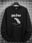 Unisex Oversize Rahat Kalıp Harry Potter Baskılı Sıfır Yaka Siyah Polar Sweatshirt 1