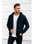 Erkek Lacivert Kapüşonlu Kanguru Cepli Fermuarlı Sweatshirt 2