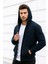 Erkek Lacivert Kapüşonlu Kanguru Cepli Fermuarlı Sweatshirt 3