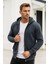 Erkek Füme Kapüşonlu Kanguru Cepli Fermuarlı Sweatshirt 4