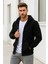 Erkek Siyah Kapüşonlu Kanguru Cepli Fermuarlı Sweatshirt 1