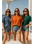 Kadın 3'lü Paket Mavi-Yeşil-Turuncu %100 Pamuk Oversize Basic Tişört Bisiklet Yaka Relaxed T-Shirt 3