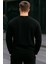 Erkek Bisiklet Yaka Nakışlı Bol Siyah Sweatshirt 2