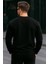 Erkek Bisiklet Yaka Nakışlı Bol Siyah Sweatshirt 5