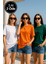 Kadın 3'lü Paket Turuncu-Yeşil-Beyaz %100 Pamuk Oversize Basic Tişört Bisiklet Yaka Relaxed T-Shirt 1