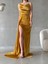 Kadife Esnek Kumaş Drape Öne Pile Detaylı Askılı Abiye Elbise Gold 582334 1