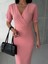 Kruvaze Yaka Kısa Kol Kalem Elbise Pudra 582868 2