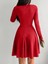 Kruvaze Yaka Krep Kumaş Uzun Kol Kloş Elbise 582255 Kirmizi 3