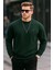 Erkek Bisiklet Yaka Nakışlı Bol Yeşil Sweatshirt 1