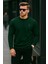 Erkek Bisiklet Yaka Nakışlı Bol Yeşil Sweatshirt 3
