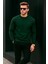 Erkek Bisiklet Yaka Nakışlı Bol Yeşil Sweatshirt 6