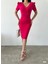 Kruvaze Yaka Yandan Yırtmaçlı Elbise 582907 Fuşya 3