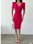 Kruvaze Yaka Yandan Yırtmaçlı Elbise 582907 Fuşya 4