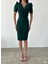 Kruvaze Yaka Yandan Yırtmaçlı Elbise 582907 Zumrut 2