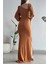 Tek Omuz Açık Detay Ithal Krep Kumaş Maxi Boy Uzun Kol Elbise Kahverengi 582307 3