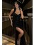 Kadın Straplez Yaka Yırtmaç Detaylı Drapeli Uzun Simli Pul Payetli Maxi Abiye Elbise Siyah 583164 3