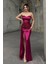 Kadın Straplez Yaka Yırtmaç Detaylı Drapeli Uzun Simli Pul Payetli Maxi Abiye Elbise Fuşya 583164 3