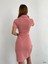 Zincir Detay Gömlek Yaka Mini Krep Elbise Pudra 582212 2