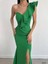 Tek Omuz Scuba Krep Abiye Elbise 581321 Yeşil 1