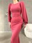 Balon Kol Balık Model Maxi Boy Ithal Krep Kumaş Elbise 582744 Gülkurusu 1