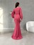 Balon Kol Balık Model Maxi Boy Ithal Krep Kumaş Elbise 582744 Gülkurusu 5